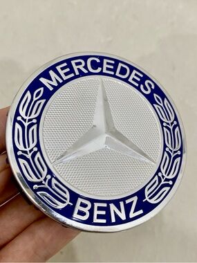 4PCS Blue Wheel Center Hub Caps AMG Wreath for Mercedes Benz 75mm Replacement